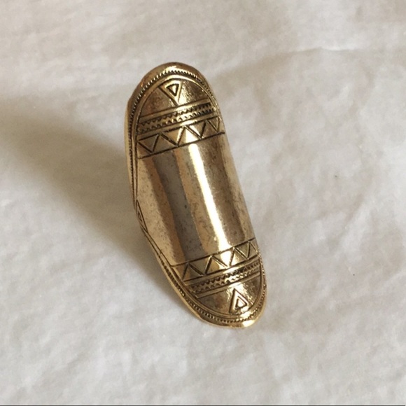 LOW LUV Aztec Gold Bronze Boho Long Big Ring 7 NEW - Picture 3 of 8